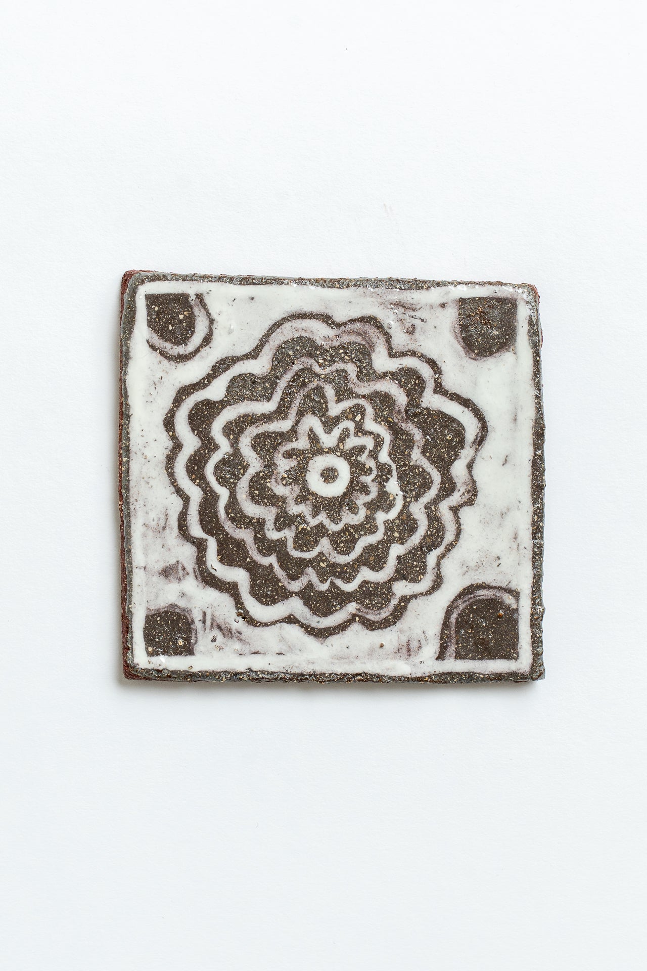 Hand Painted 'Marigold' Ceramic Tile White