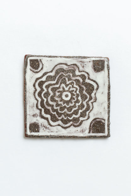 Hand Painted 'Marigold' Ceramic Tile White