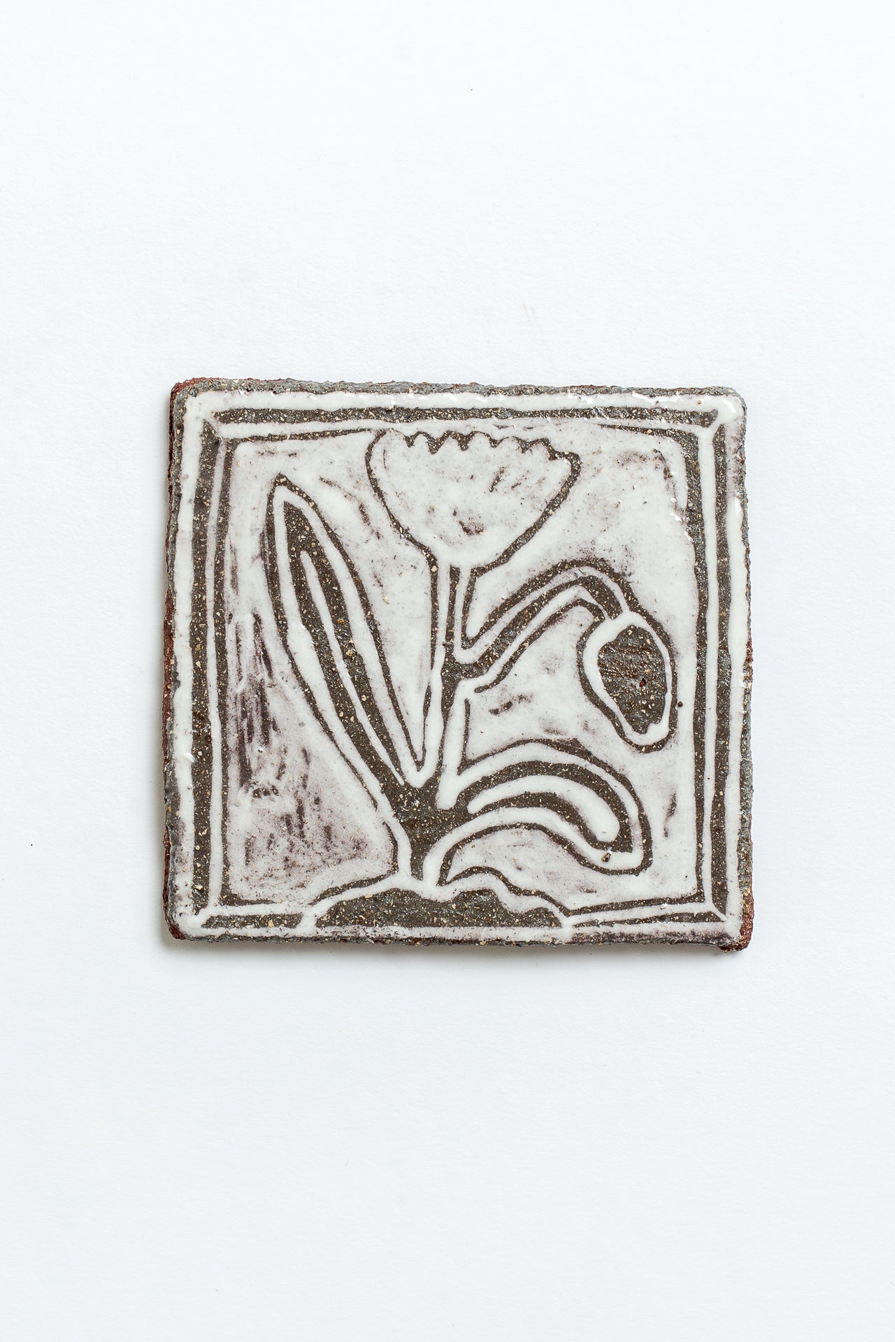 Hand Painted 'Tulip' Ceramic Tile White