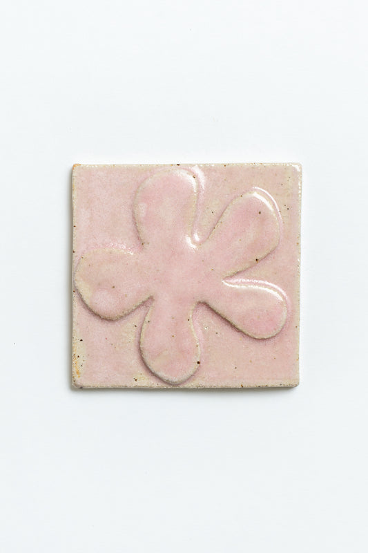 Hand Painted 'Flower' Ceramic Tile Pink