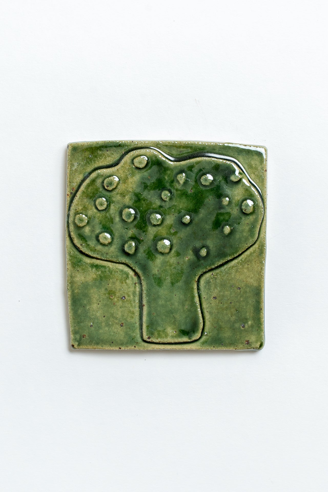 Hand Painted 'Brocolli' Ceramic Tile Green