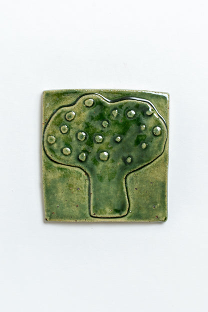 Hand Painted 'Brocolli' Ceramic Tile Green