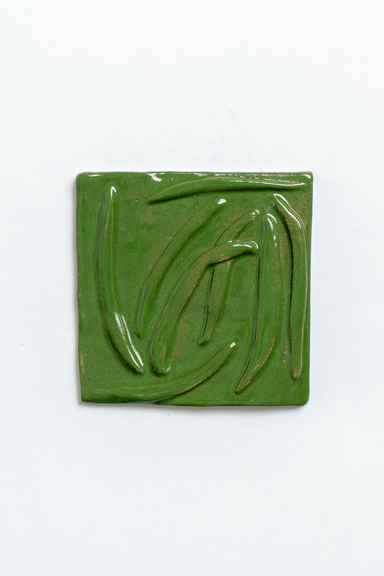 Hand Painted 'Green Beans' Ceramic Tile Green