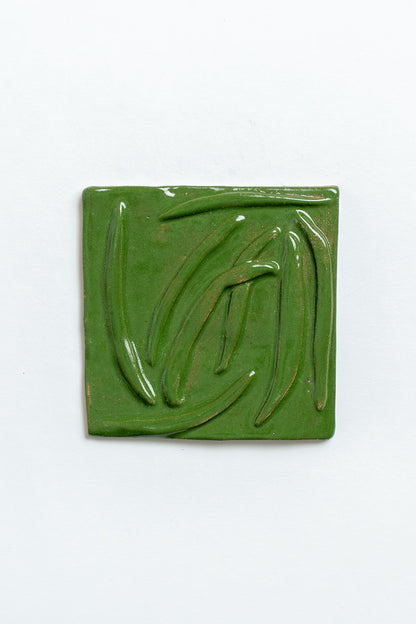 Hand Painted 'Green Beans' Ceramic Tile Green