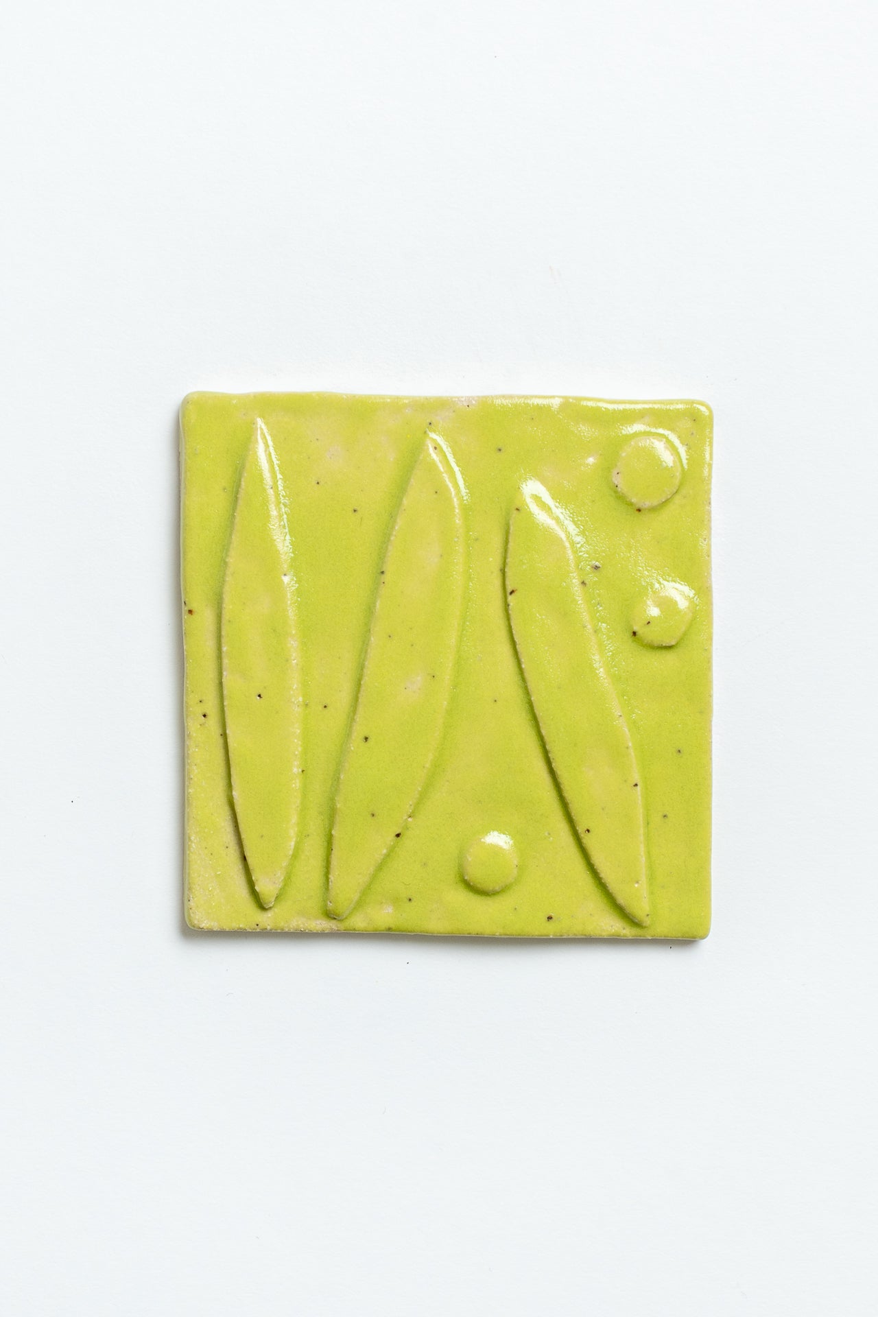 Hand Painted 'Split Peas' Ceramic Tile Green