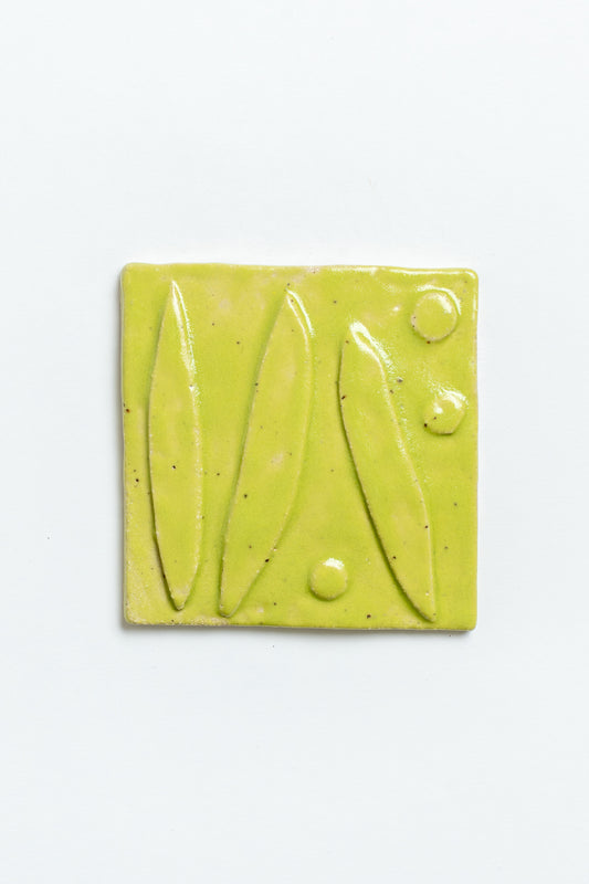 Hand Painted 'Split Peas' Ceramic Tile Green