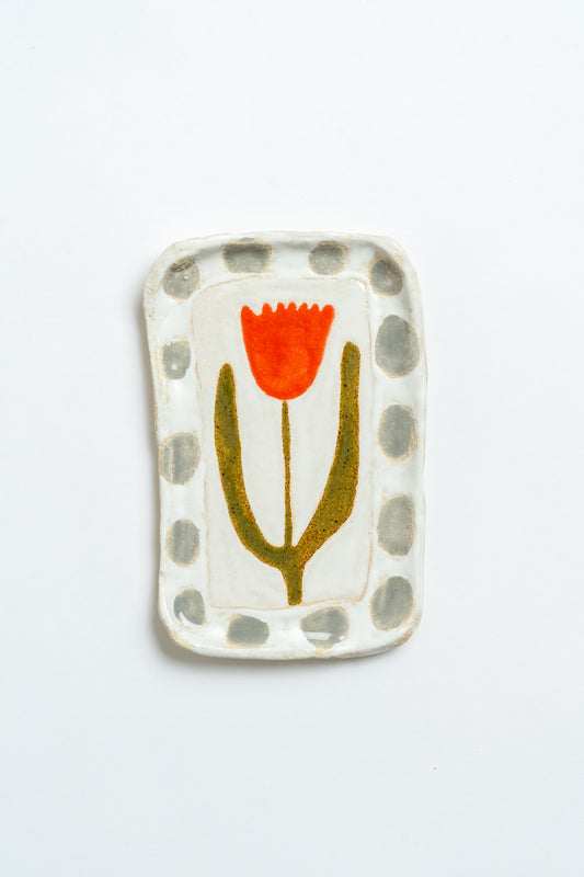 Ceramic 'Tulip' Hand Painted Plate Red