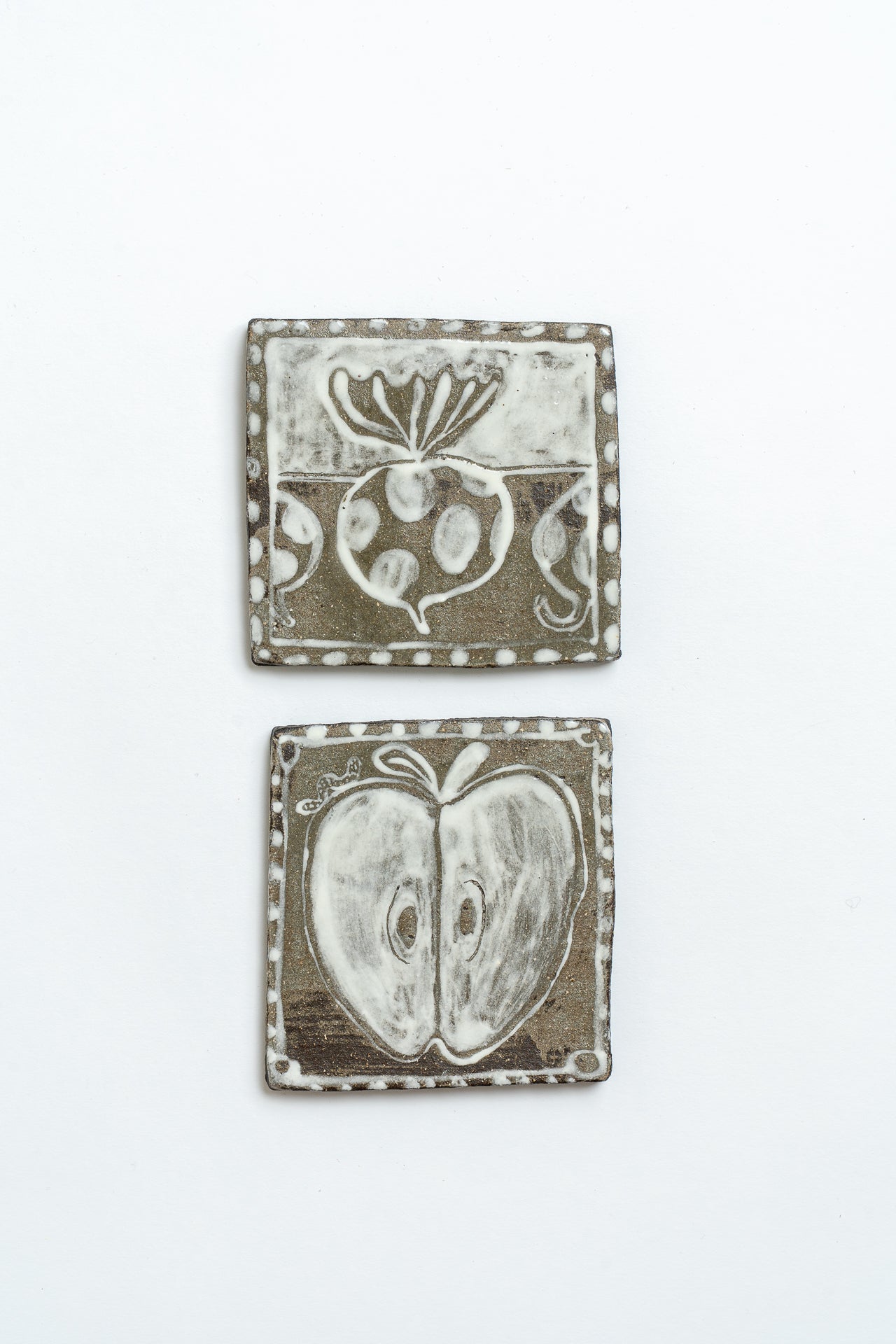 Hand Painted 'Half an Apple' Ceramic Tile White