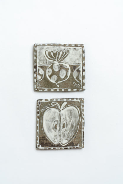 Hand Painted 'Half an Apple' Ceramic Tile White