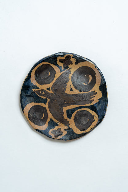 Ceramic Black Bird with Moons Plate