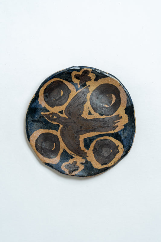 Ceramic Black Bird with Moons Plate