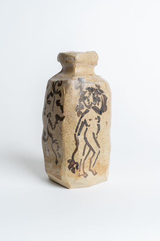 Ceramic Bachus and Vine Vase Black Oxide