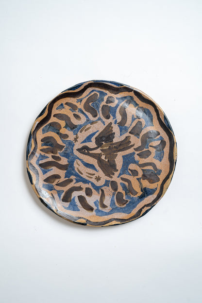 Ceramic Bird and Night Sky Round Plate