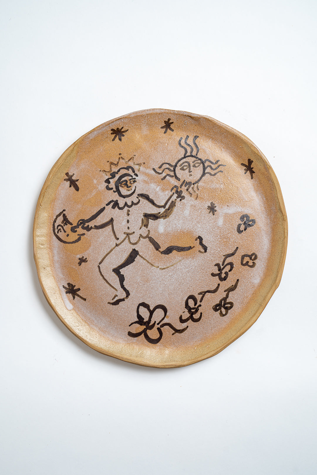 Ceramic Solstice Figure with Sun & Moon Plate