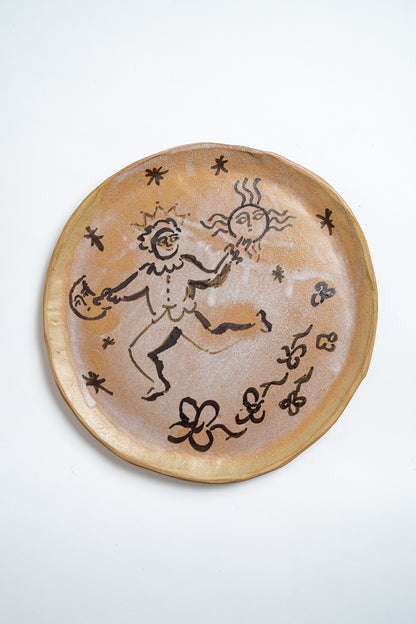 Ceramic Solstice Figure with Sun & Moon Plate