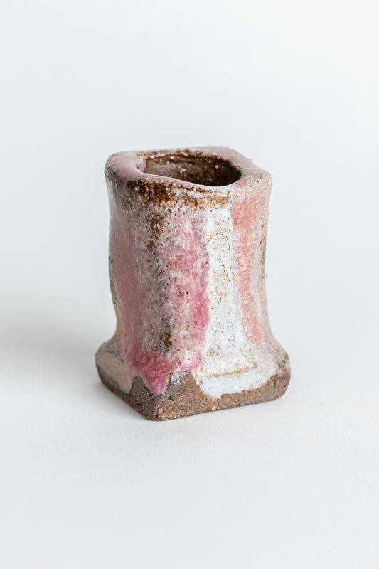 Hand Painted Ceramic Candle Holder Melted Pink