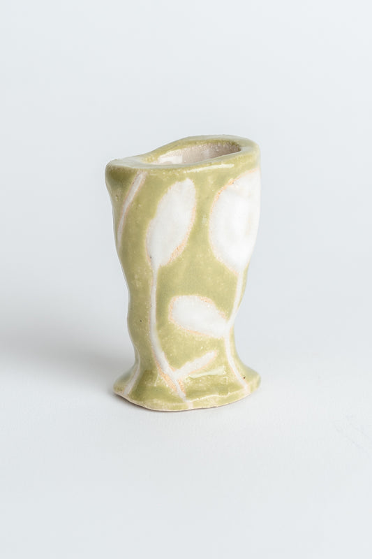 Hand Painted 'Tulip' Ceramic Candle Holder Green & White