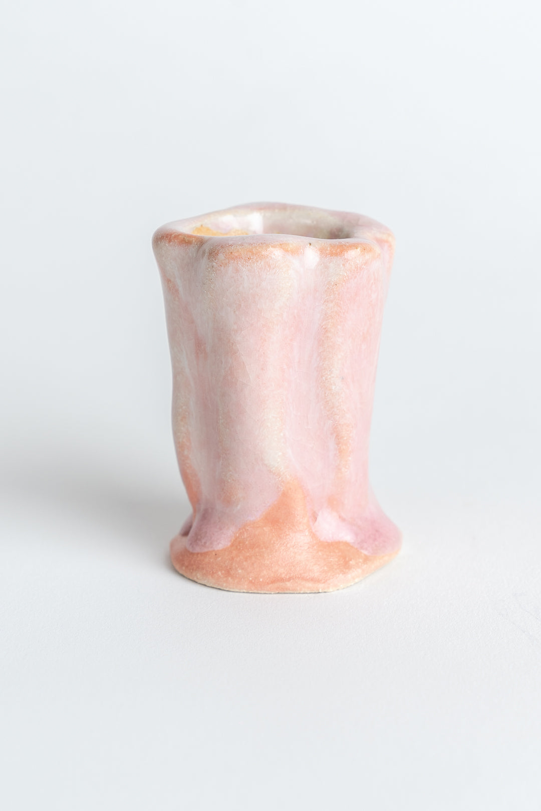 Hand Painted Ceramic Medium Candle Holder Melted Raspberry Pink