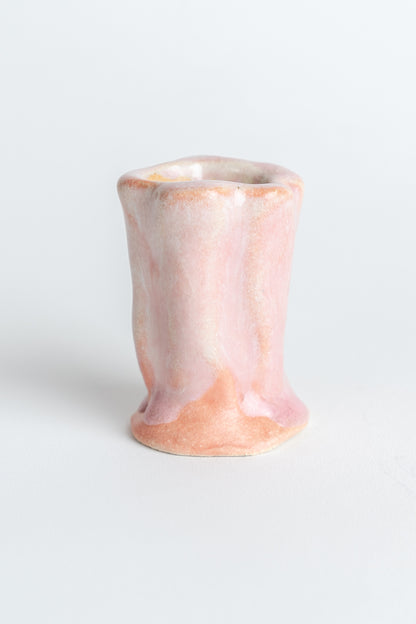 Hand Painted Ceramic Medium Candle Holder Melted Raspberry Pink