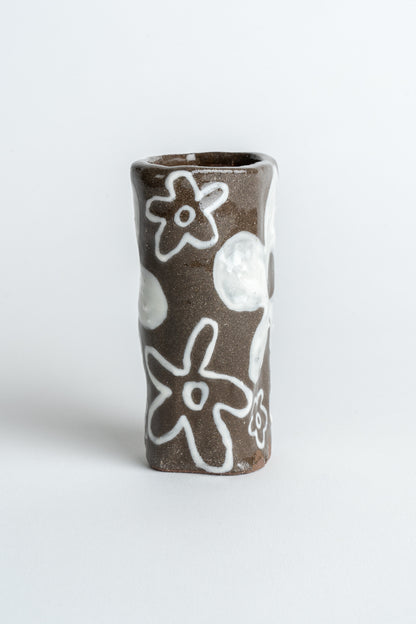 Hand Painted Ceramic Flower Vase Brown & White