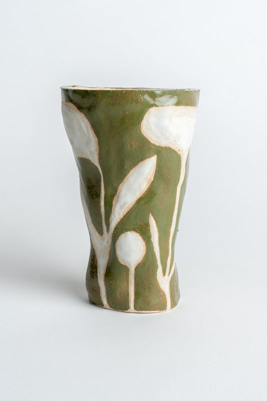 Hand Painted Ceramic Flower Vase Green