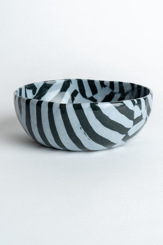 Ceramic Stripe Large Bowl Blue