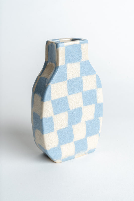 Ceramic Checkerboard Vase Blue