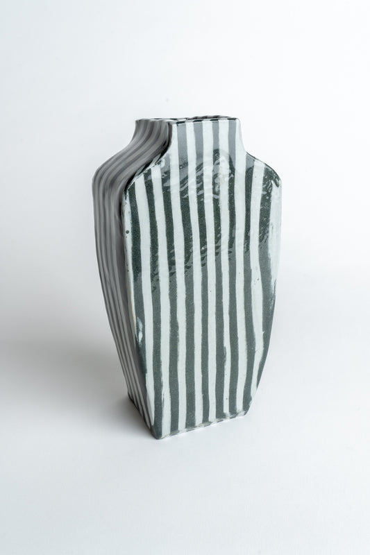 Ceramic Stripe Tall Vase Blue