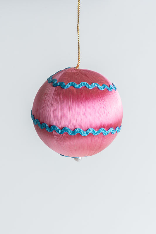 Vintage Satin Spun Christmas Bauble Pink & Blue