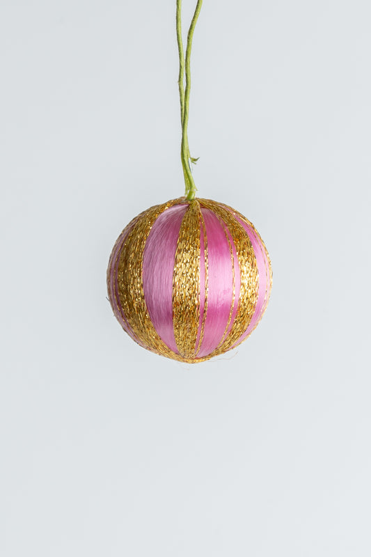 Vintage Satin Spun Christmas Bauble with Gold Thread