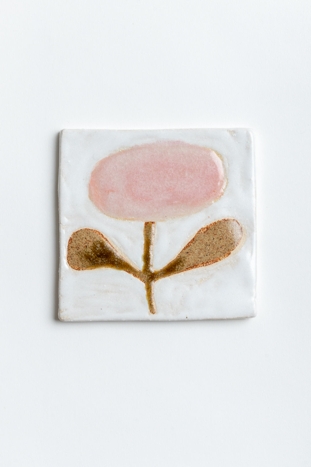 Hand Painted 'Tulip' Ceramic Tile Pink & Brown