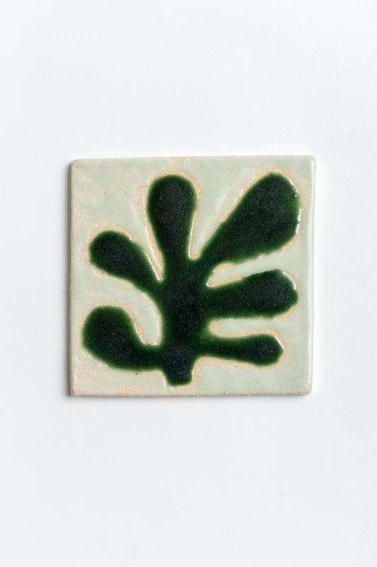 Hand Painted 'Leaf' Ceramic Tile Green & Mint