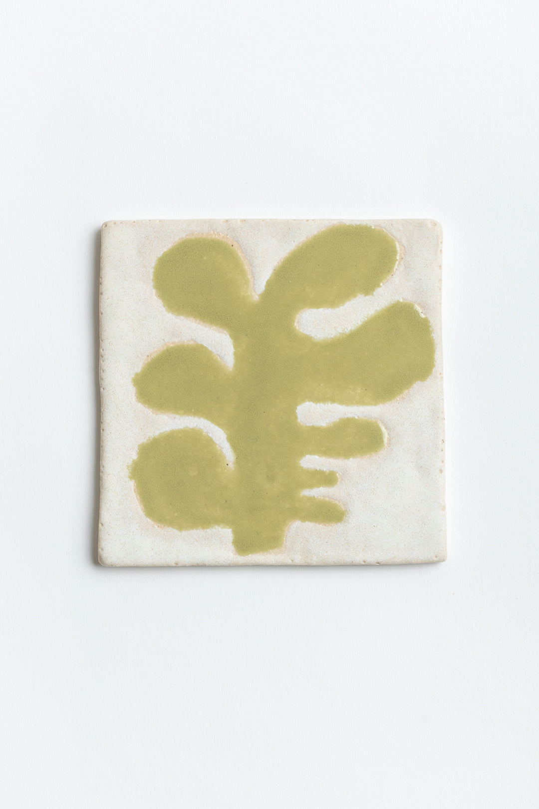 Hand Painted 'Leaf' Ceramic Tile Lime & Ecru