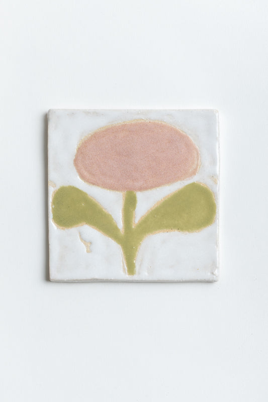 Hand Painted 'Tulip' Ceramic Tile Pink & Green