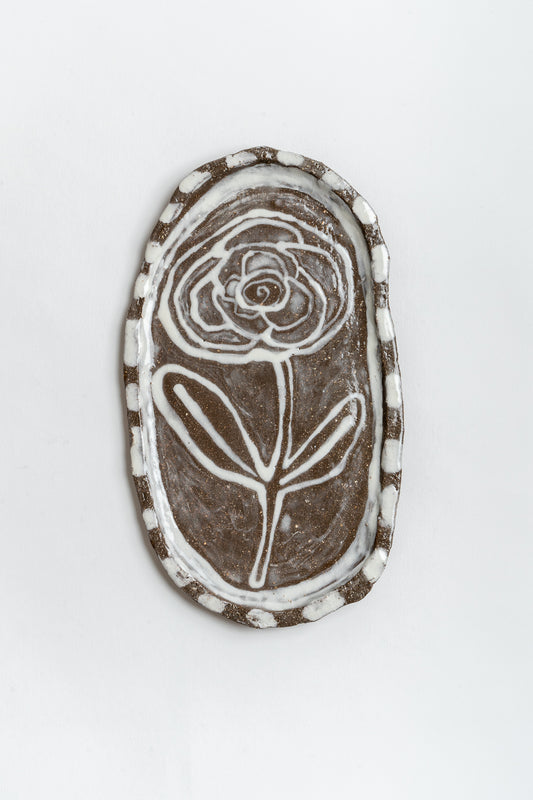 Hand Painted Ceramic 'Rose' Medium Plate Brown & White