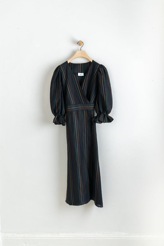 Irish Linen Stripe Dress Black