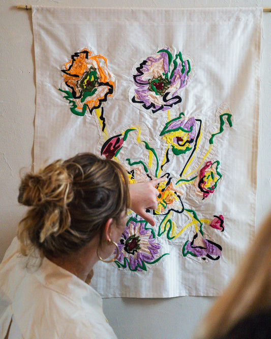 'Bouquet' Embroidered Silk Taffeta Original Artwork