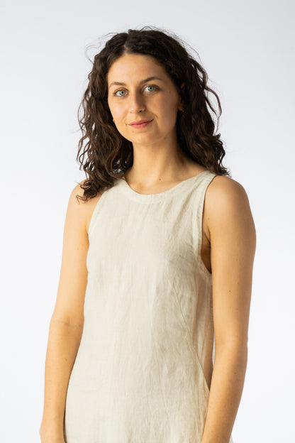 GOTS Organic Cotton & Linen Back V Neck Dress Oatmeal