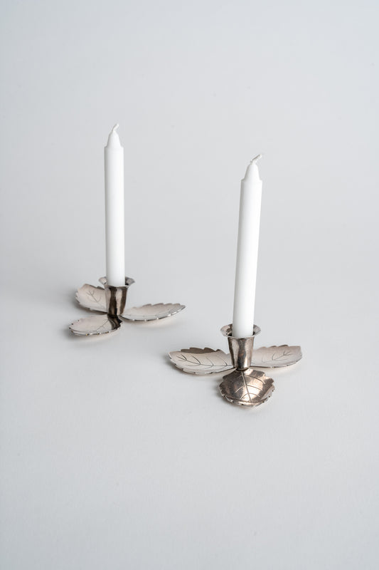 MIMMO Studios Pair of Silver Leaf Candle Holders