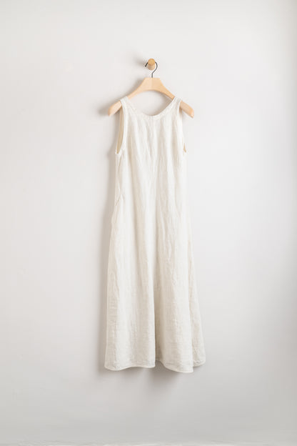 GOTS Organic Cotton & Linen Back V Neck Dress Oatmeal