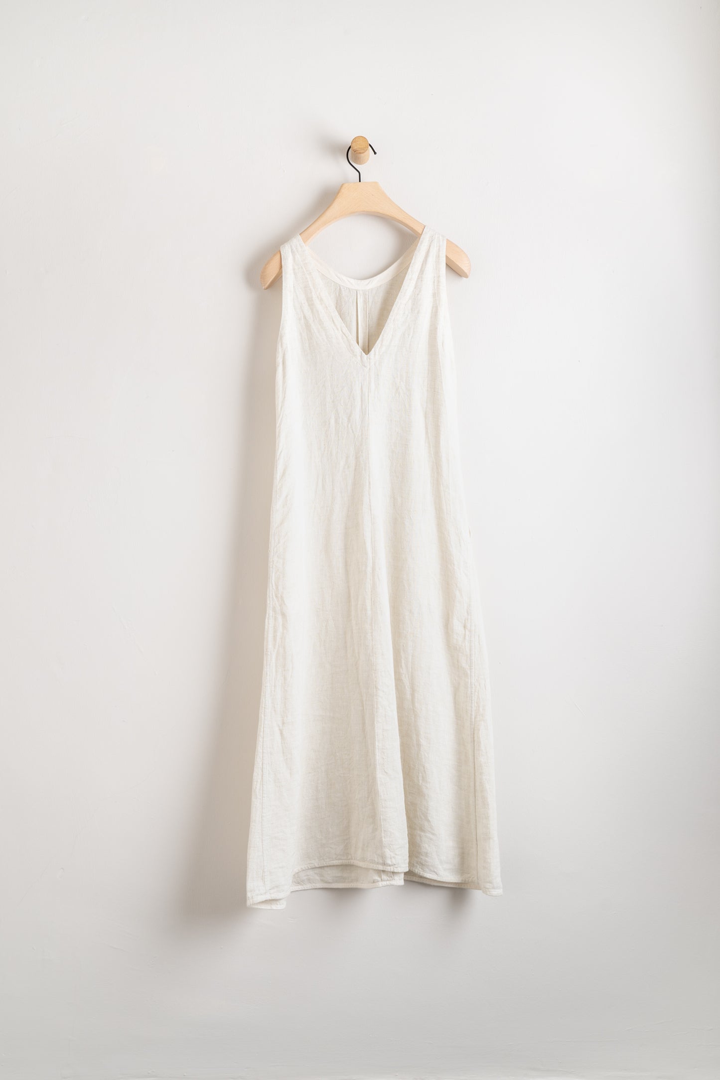 GOTS Organic Cotton & Linen Back V Neck Dress Oatmeal