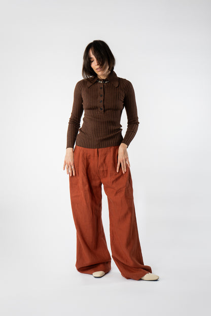 Linen Aphelia Trouser Terracotta