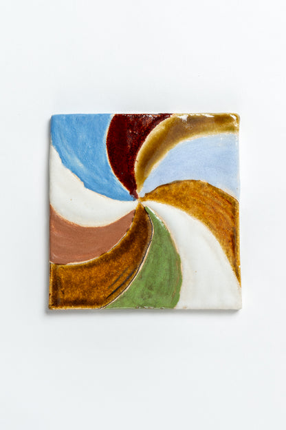Hand Painted 'Swirl' Ceramic Tile Multi