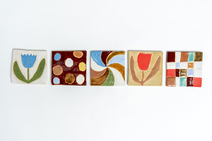 Hand Painted 'Tulip' Ceramic Tile Blue