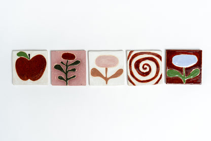 Hand Painted 'Spiral' Ceramic Tile Brown & White