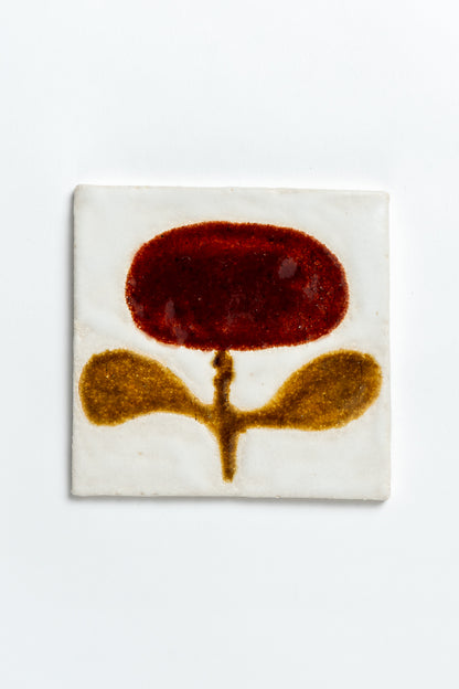 Hand Painted 'Tulip' Ceramic Tile Red & White