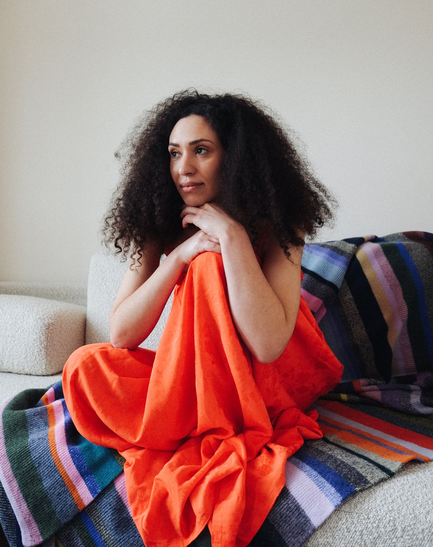 AWL Studio Joseph Blanket styled with the Little Collective Jacquard Nel Dress made from deadstock fabric