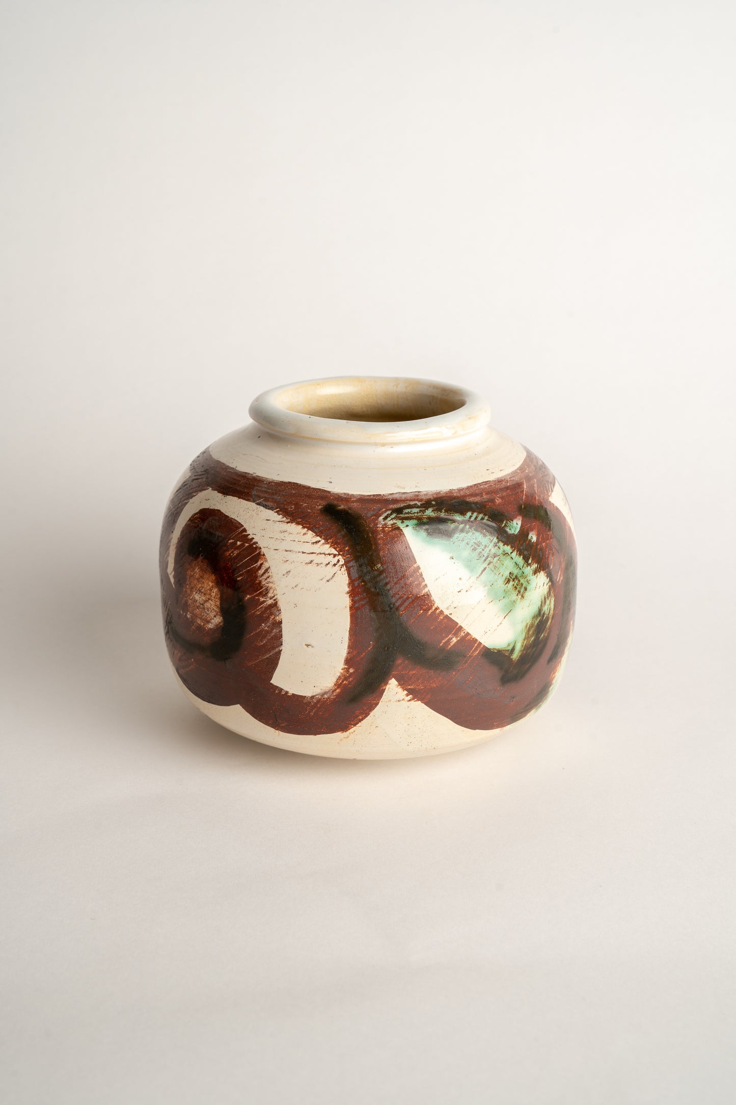 Curated Home & Grown Studio Pottery Vase With Fluid Hand Decoration Signed Mid Century GM11C409