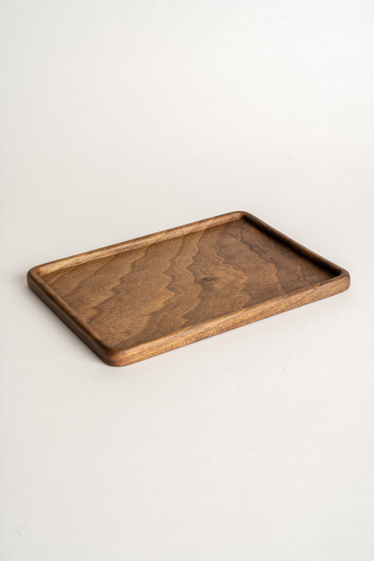 Hand Carved Walnut Wood Serving Plate Small