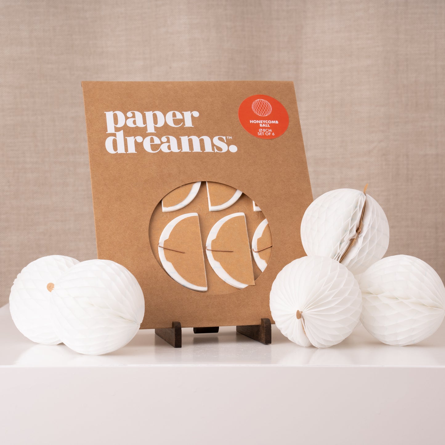 Paper Dreams Honeycomb Ball set of 6 Plastic Free Decorations White